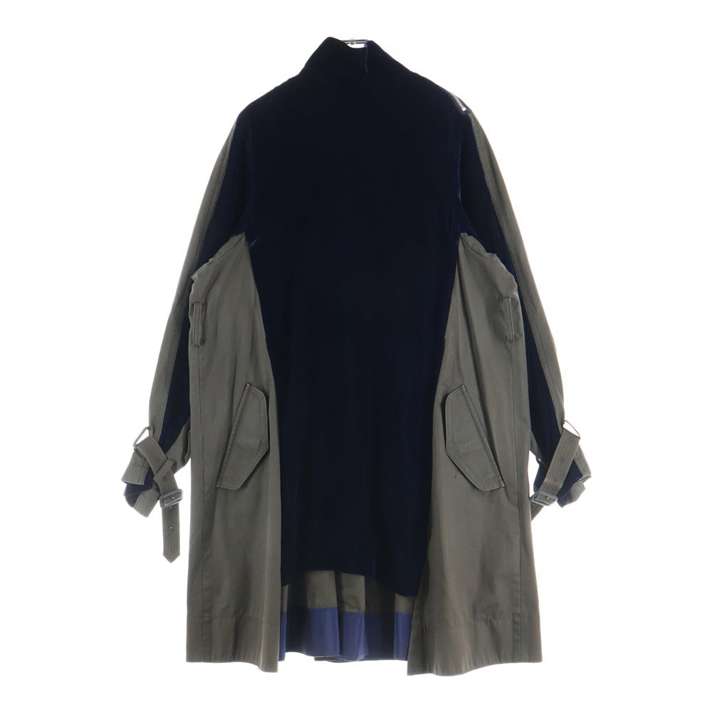 Sacai(サカイ) ベロア 切替 トレンチコート ネイビー/カーキ 13-01880