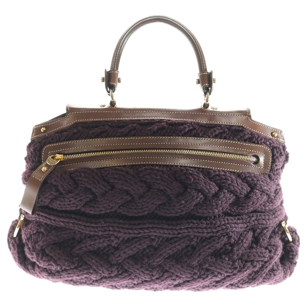 FERRAGAMO(フェラガモ) ガンチーニ 2WAY ニット ハンドバッグ ショルダーバッグ ブラウン レディース