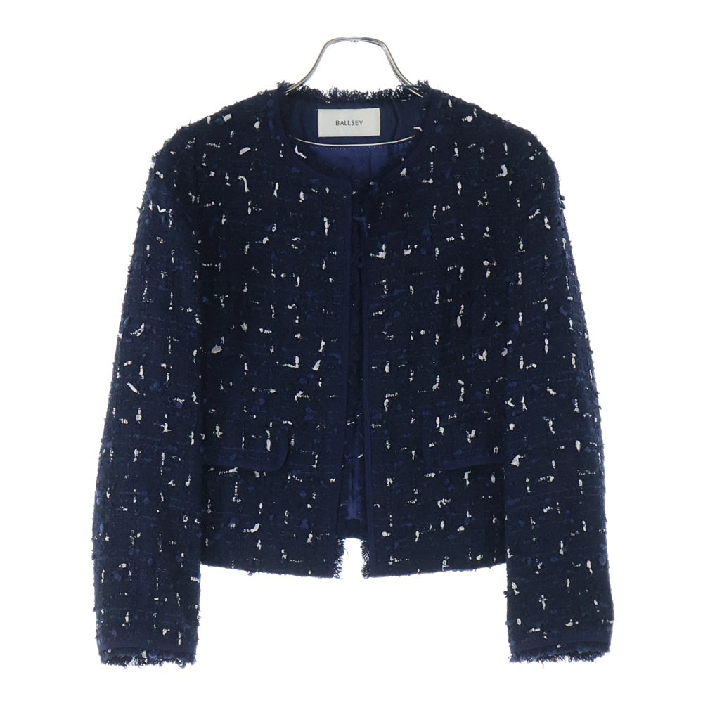 TOMORROWLAND(トゥモローランド) BALLSEY ツイード ノーカラー ジャケット ネイビー レディース 11-07-24-07751