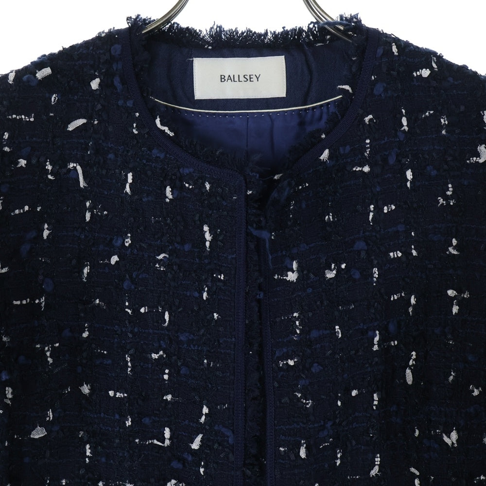 TOMORROWLAND(トゥモローランド) BALLSEY ツイード ノーカラー ジャケット ネイビー レディース 11-07-24-07751