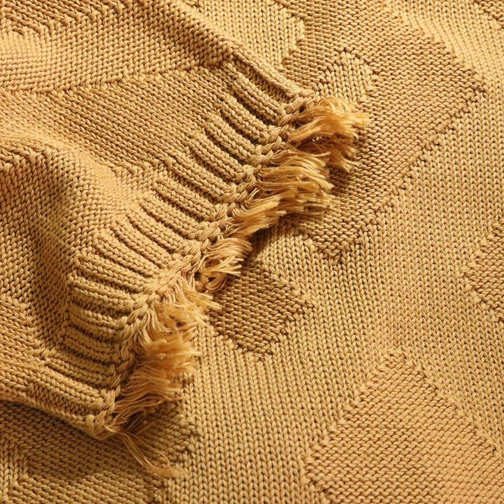 FENDI(フェンディ) ズッカ柄 ジャガード フリンジ クルーネック半袖ニット セーター ブラウン FZX144 AN3T