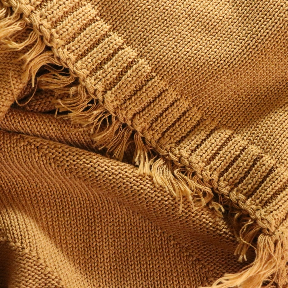 FENDI(フェンディ) ズッカ柄 ジャガード フリンジ クルーネック半袖ニット セーター ブラウン FZX144 AN3T