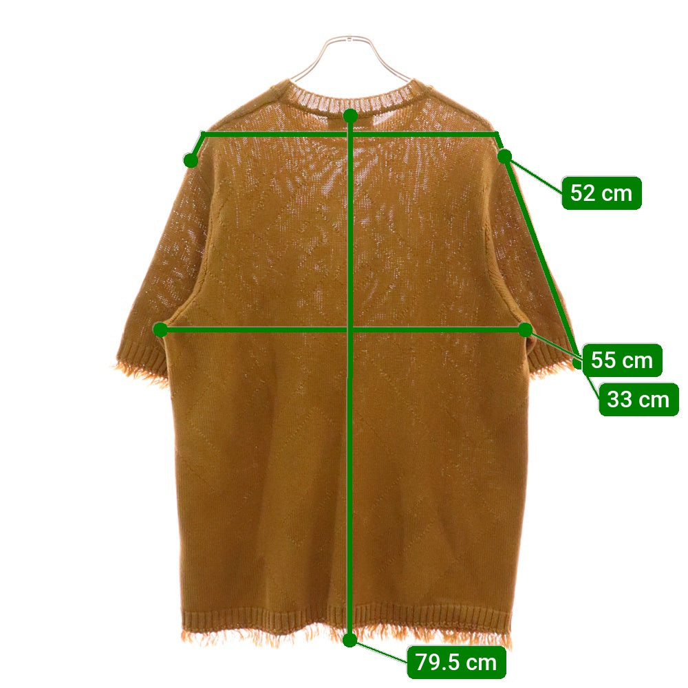 FENDI(フェンディ) ズッカ柄 ジャガード フリンジ クルーネック半袖ニット セーター ブラウン FZX144 AN3T