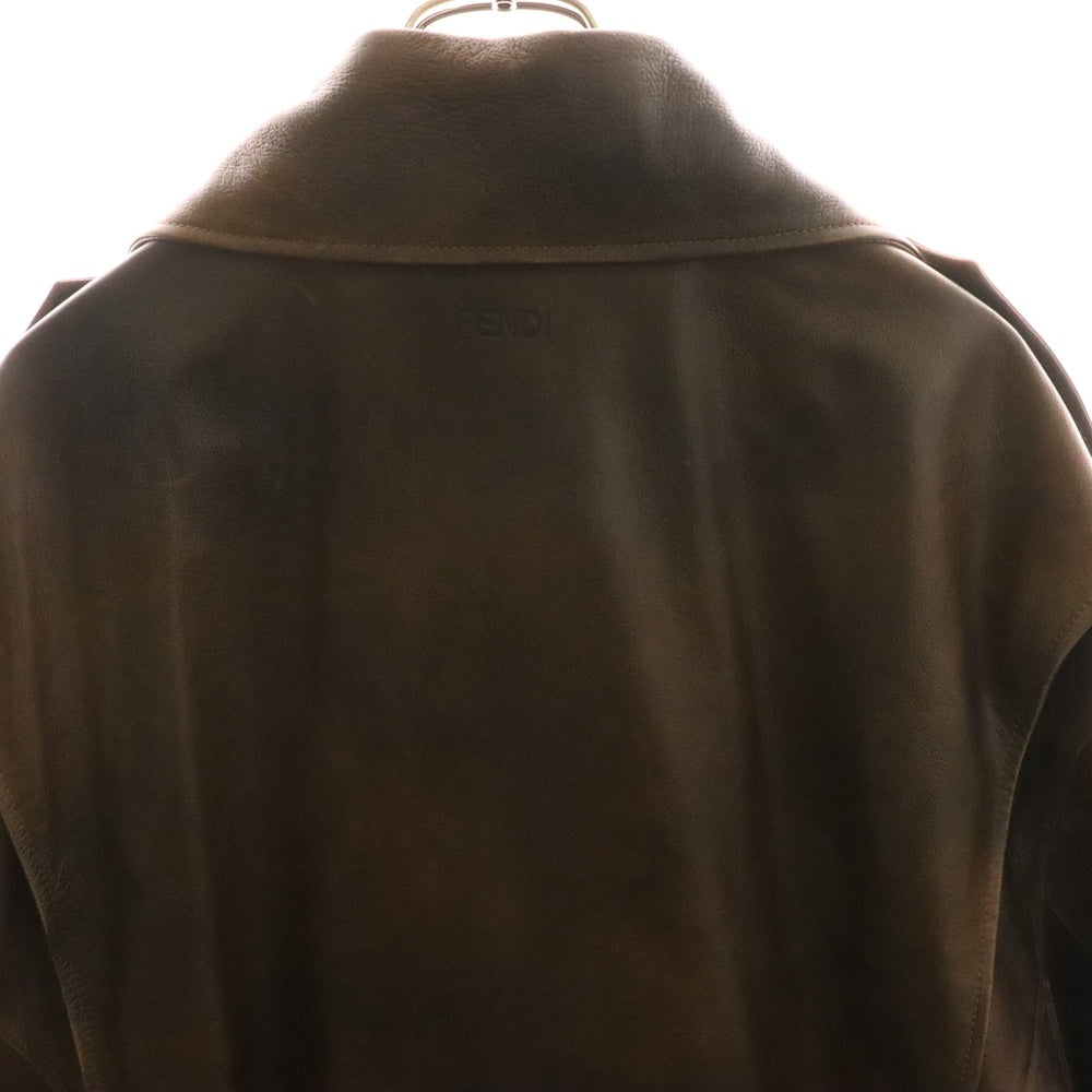 FENDI(フェンディ) ヴィンテージ加工レザーライダースジャケット キャメル