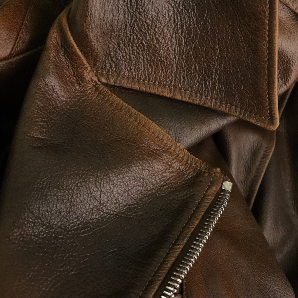 FENDI(フェンディ) ヴィンテージ加工レザーライダースジャケット キャメル