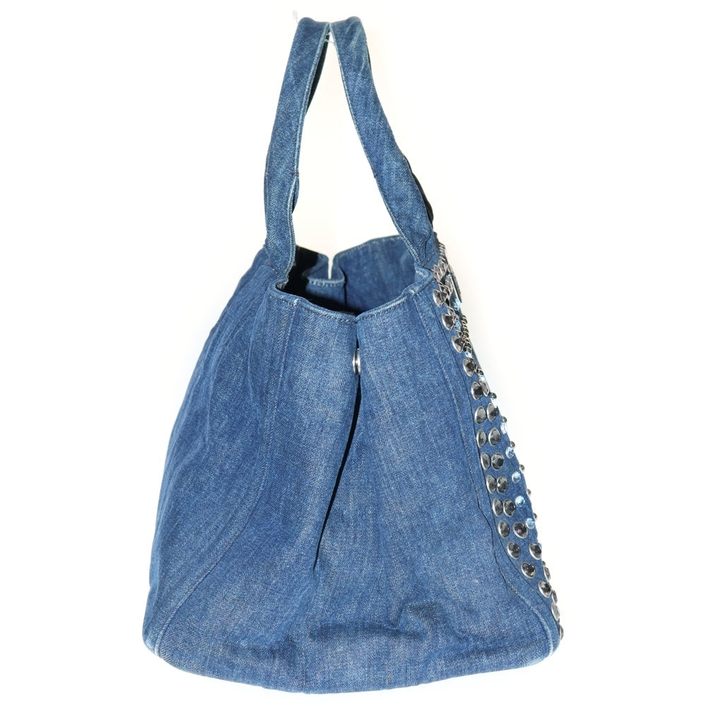 PRADA(プラダ) カナパ ビジュー キャンバス トートバッグ インディゴ レディース B18720