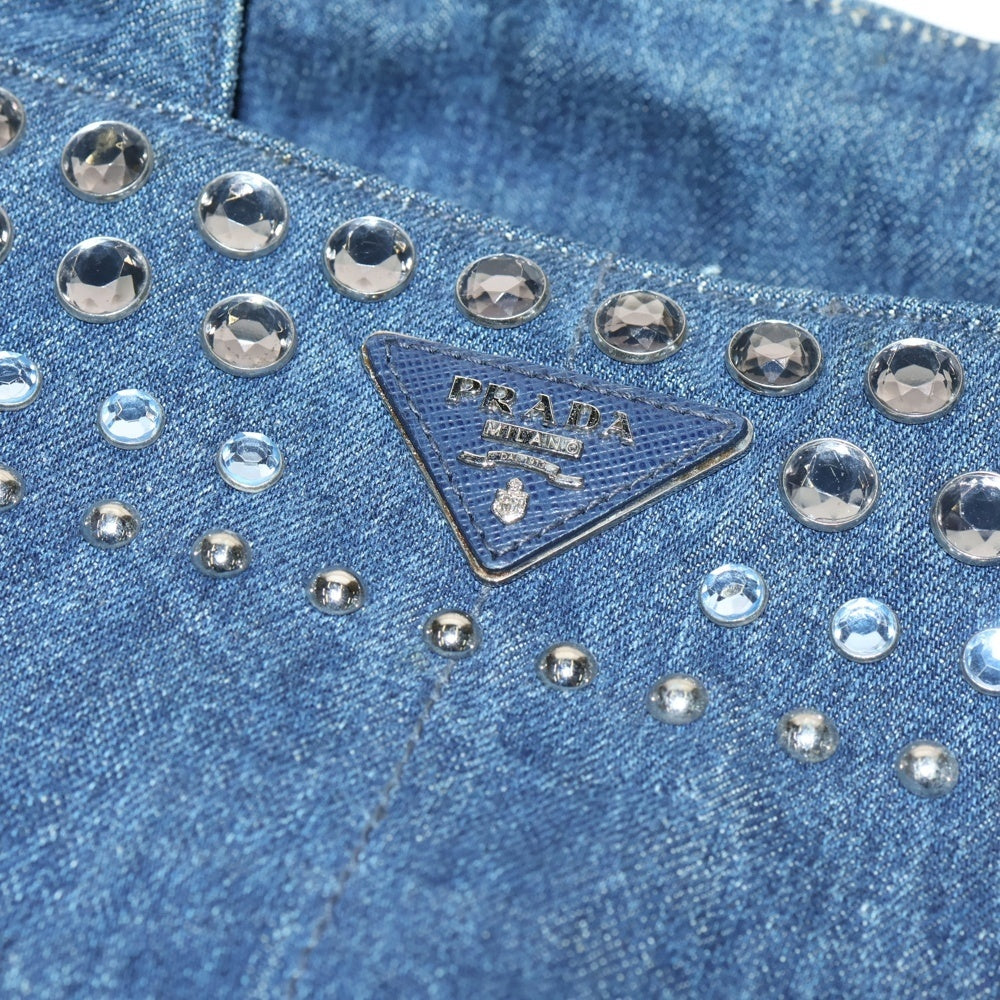 PRADA(プラダ) カナパ ビジュー キャンバス トートバッグ インディゴ レディース B18720