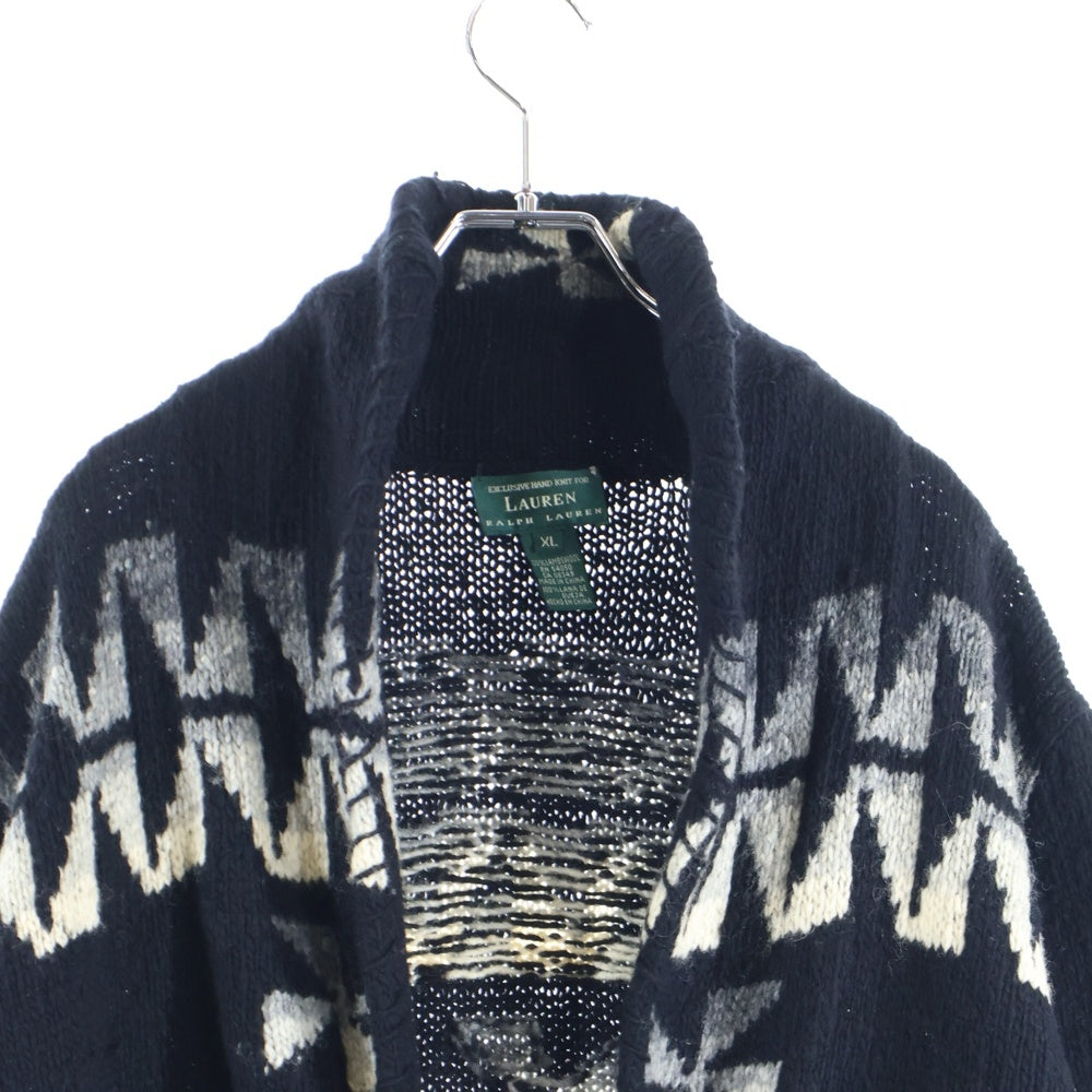 RALPH LAUREN(ラルフローレン) 90s スワティカ ネイティブ柄 コンチョ ラムウール カーディガン ブラック