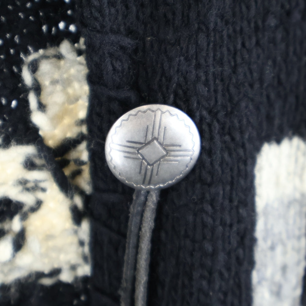 RALPH LAUREN(ラルフローレン) 90s スワティカ ネイティブ柄 コンチョ ラムウール カーディガン ブラック