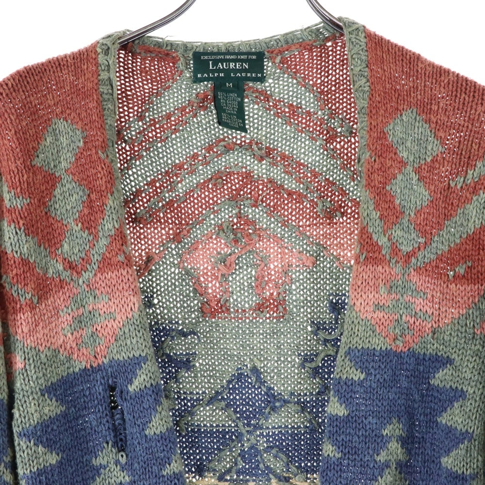 RALPH LAUREN(ラルフローレン) 90s ネイティブ柄 コンチョ リネンニットベスト カーディガン マルチ