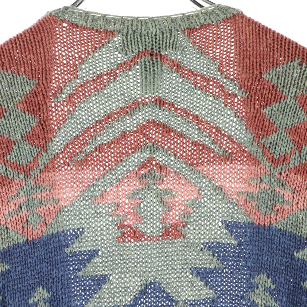 RALPH LAUREN(ラルフローレン) 90s ネイティブ柄 コンチョ リネンニットベスト カーディガン マルチ