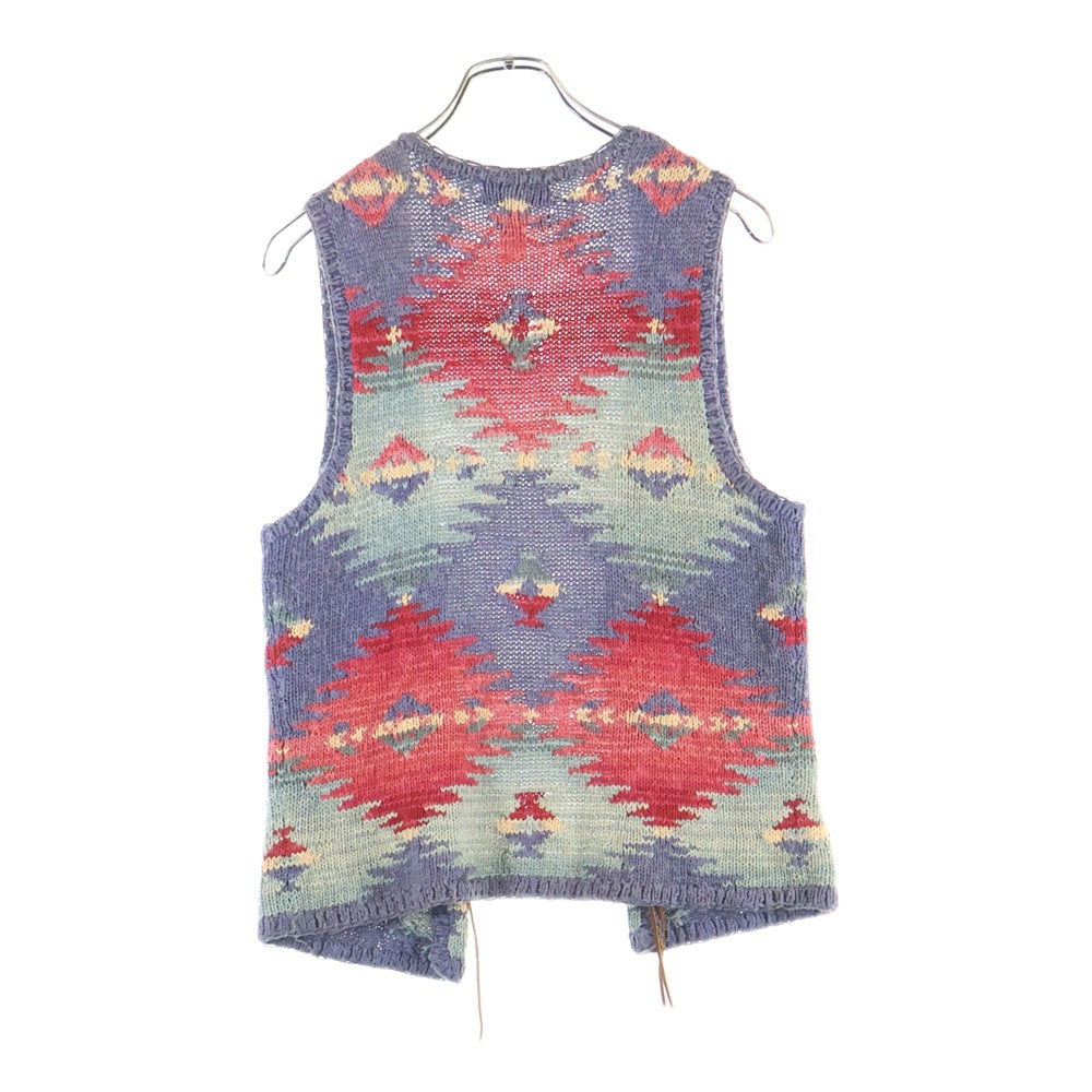 RALPH LAUREN(ラルフローレン) 90s ネイティブ柄 コンチョ リネンニットカーディガン マルチ