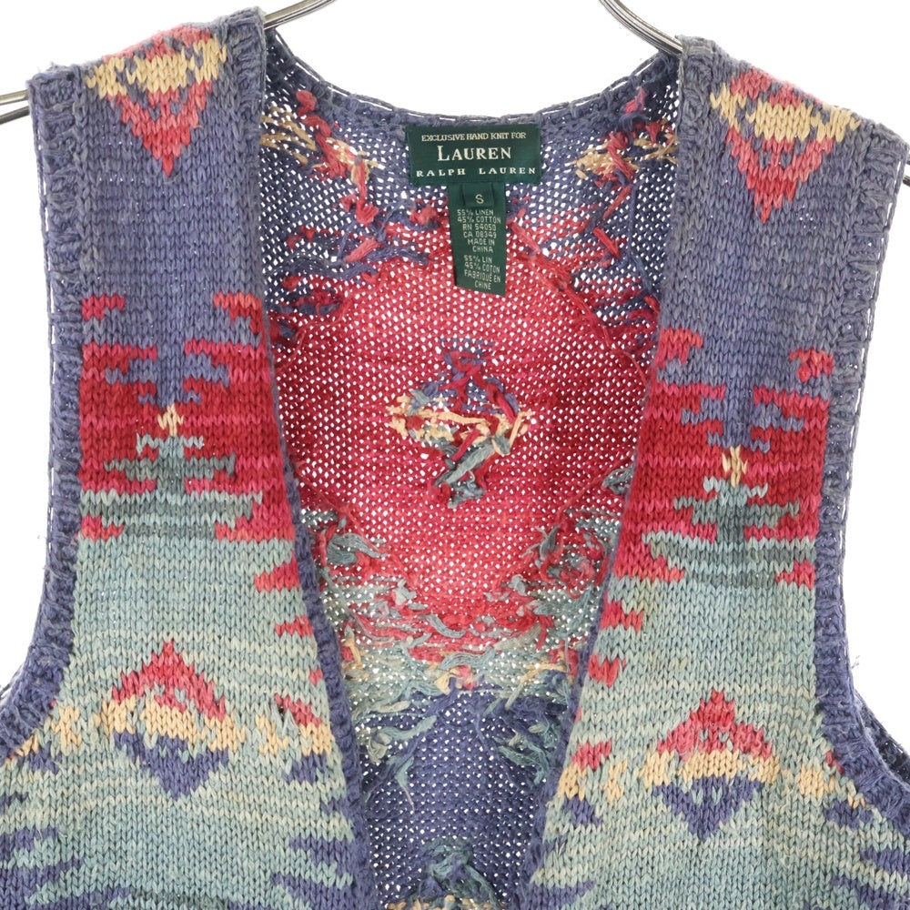 RALPH LAUREN(ラルフローレン) 90s ネイティブ柄 コンチョ リネンニットカーディガン マルチ