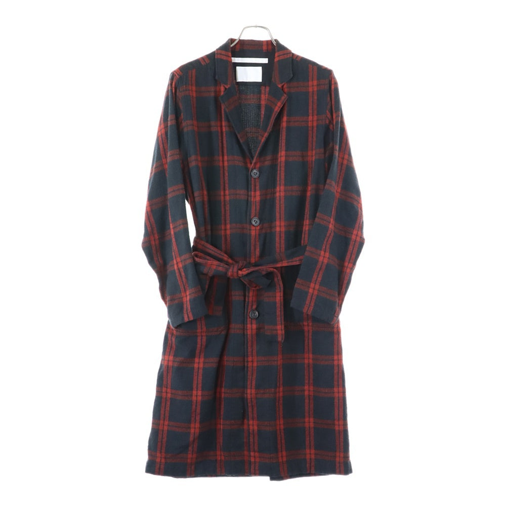 White Mountaineering(ホワイトマウンテニアリング) 17AW HERRINGBONE CHECK LONG COAT WM1773209 コットン チェック ヘリンボーン ロングコート ブラック/レッド