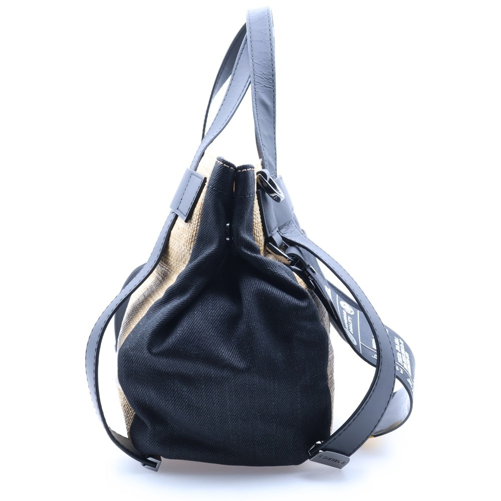 DIESEL(ディーゼル) フロントロゴ 2Way ハンドバック ショルダーバッグ ブラック/ベージュ