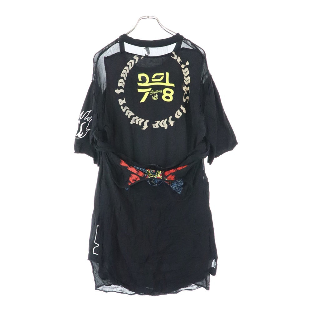 DIESEL(ディーゼル) フロント プリント 袖切り替え ワンピース ブラック レディース