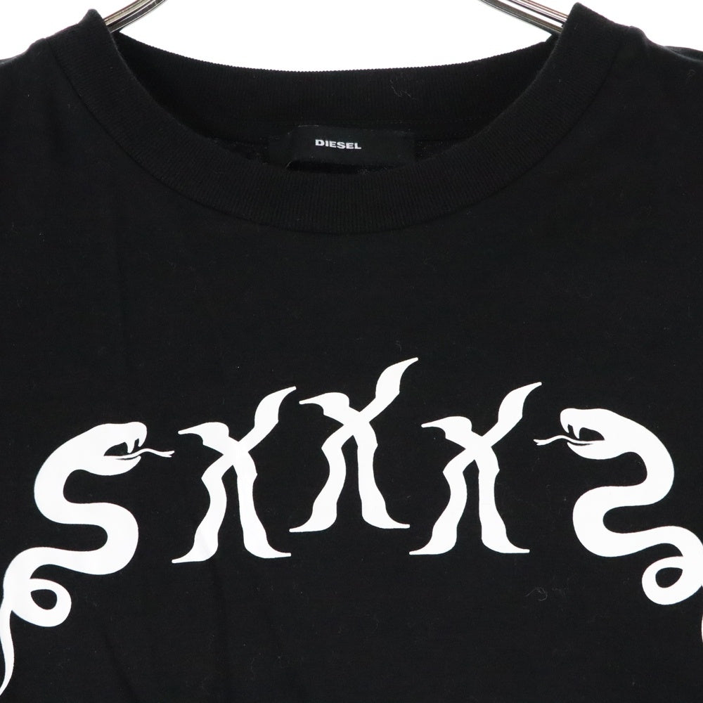 DIESEL(ディーゼル) 再構築 フロント プリント クルーネック 半袖Tシャツ カットソー チュニック ブラック
