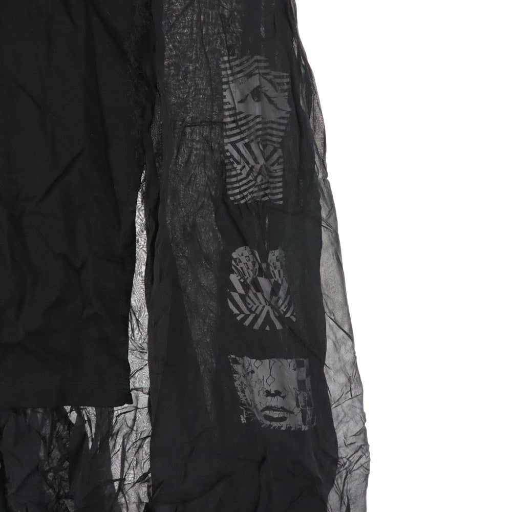 DIESEL(ディーゼル) 再構築 フロント プリント クルーネック 半袖Tシャツ カットソー チュニック ブラック