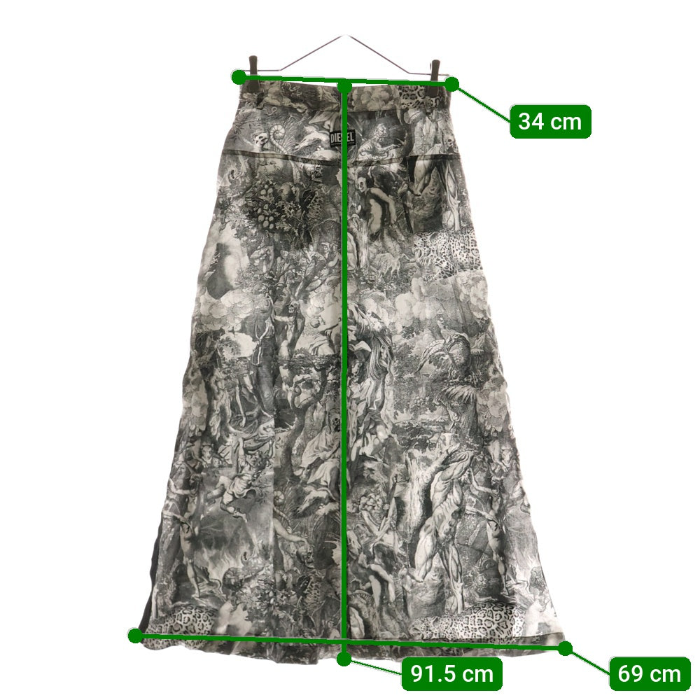 DIESEL(ディーゼル) 総柄 スリット入り ロングスカート グレー レディース