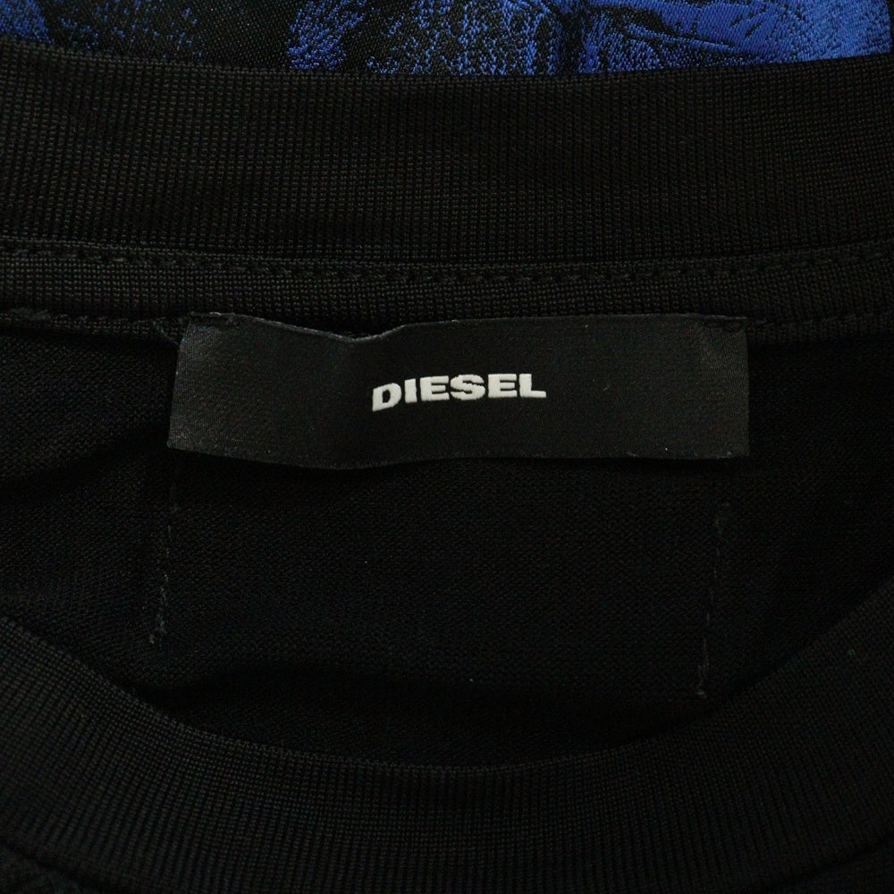 DIESEL(ディーゼル) 刺繍プリント シアー クルーネック 長袖カットソー ブラック レディース