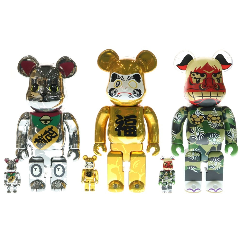 MEDICOM TOY(メディコムトイ) × BAPE(R) BE@RBRICK 招き猫 達磨 獅子舞 400%&100% ベアブリック ベイプ アベイシングエイプ 6体セット 人形 フィギュア マルチ