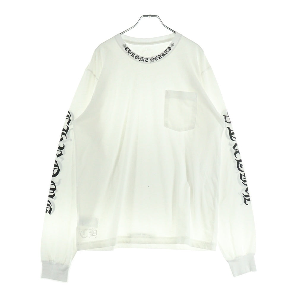 CHROME HEARTS(クロムハーツ) NECK LOGO L/S TEE ネックロゴ プリント長袖Tシャツ カットソー ホワイト