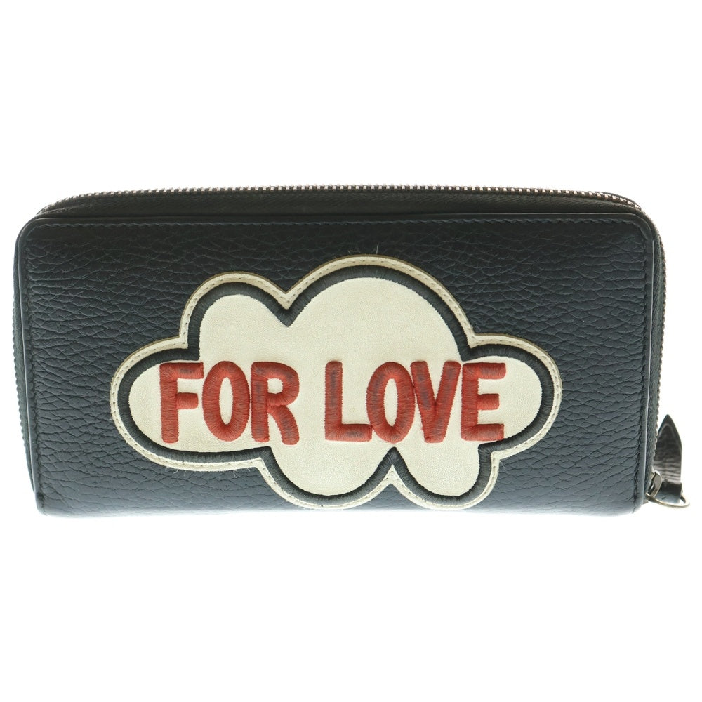 GUCCI(グッチ) エンブロイダリー GGマーモント ラウンドファスナー 長財布 ウォレット ブラック 474584