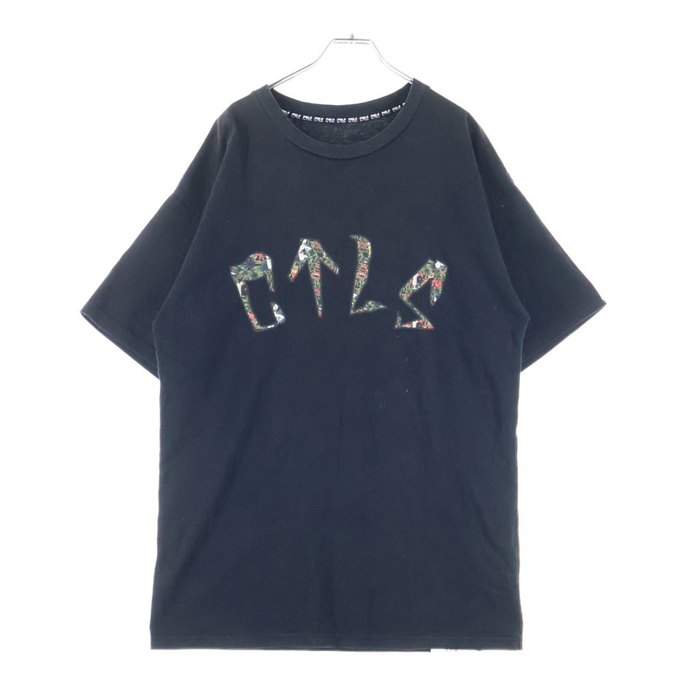 cvtvlist(カタリスト) フロントプリント クルーネック 半袖Tシャツ カットソー ブラック 2201060305