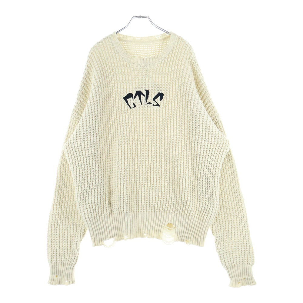 cvtvlist(カタリスト) 23AW クラッシュ加工 刺繍ロゴ オーバーサイズ ニットセーター ベージュ 2301100202