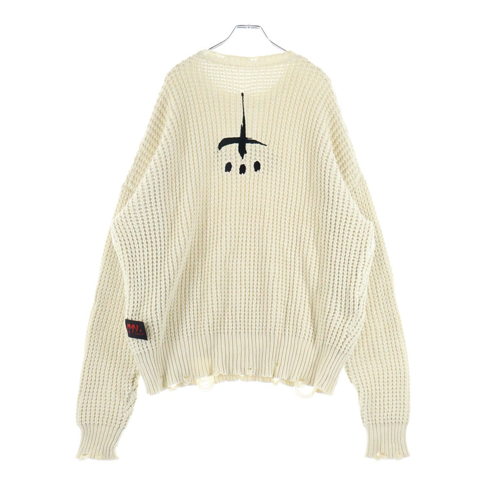 cvtvlist(カタリスト) 23AW クラッシュ加工 刺繍ロゴ オーバーサイズ ニットセーター ベージュ 2301100202