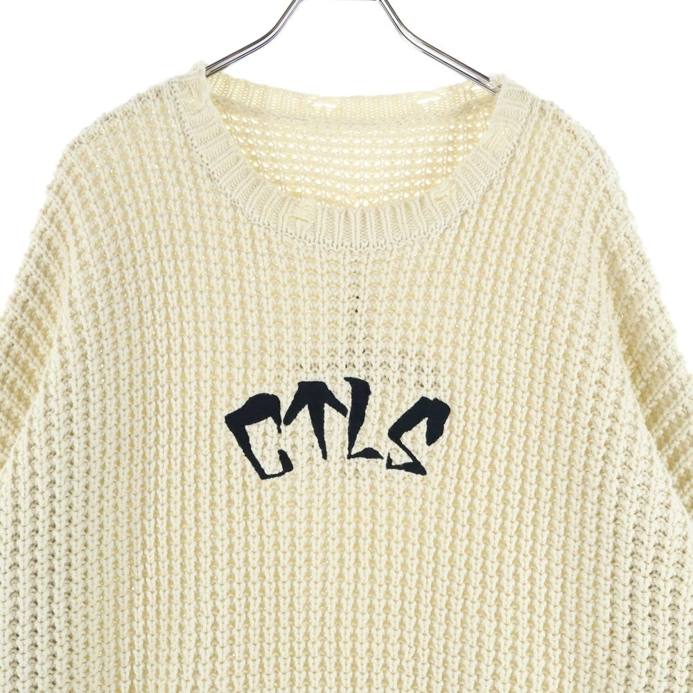 cvtvlist(カタリスト) 23AW クラッシュ加工 刺繍ロゴ オーバーサイズ ニットセーター ベージュ 2301100202