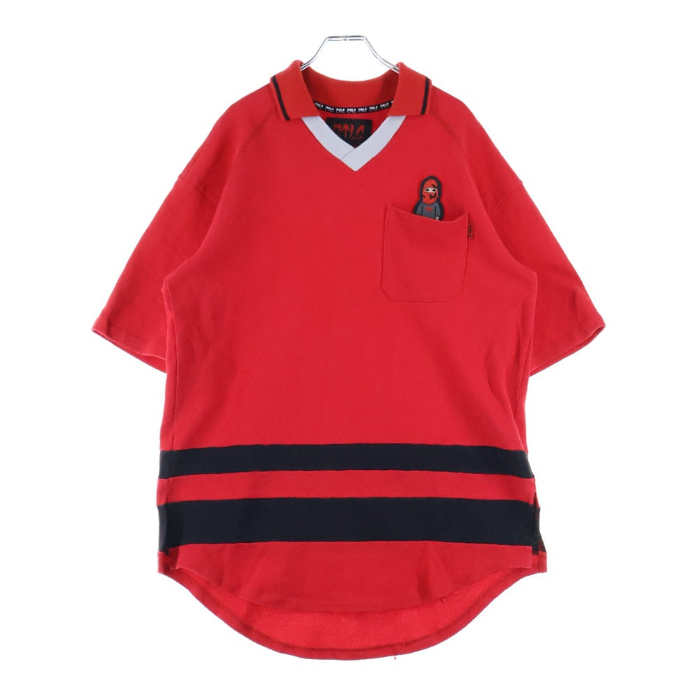 cvtvlist(カタリスト) ラバーワッペン オーバーサイズ コットン 半袖ポロシャツ カットソー レッド 2101070302