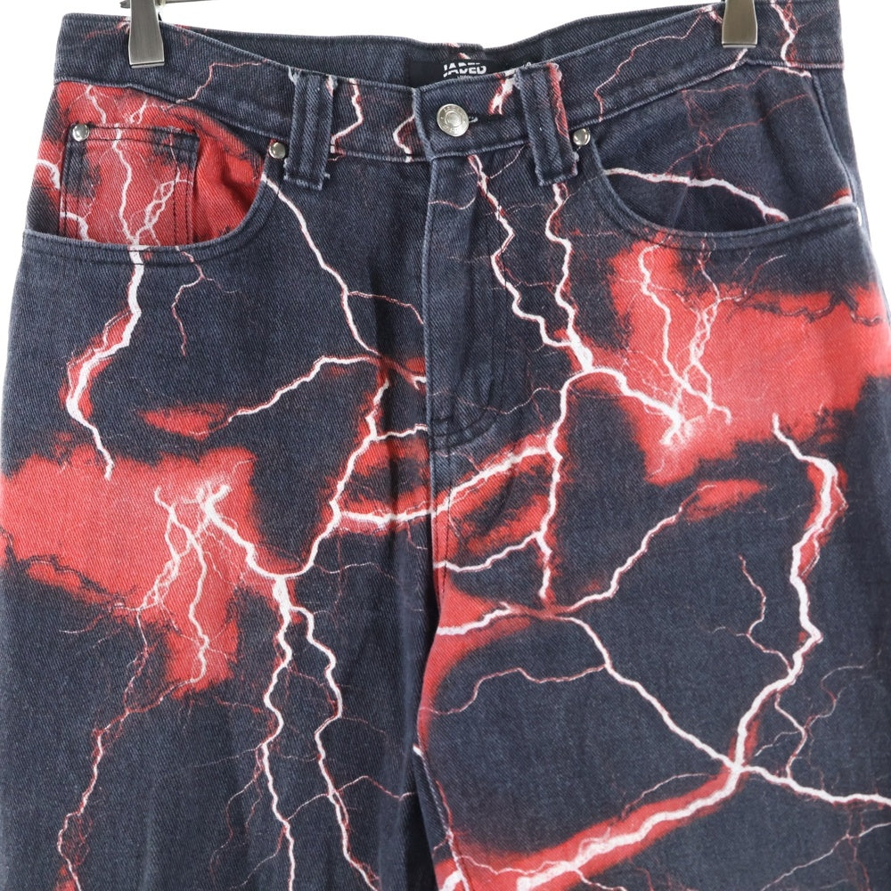JADED LONDON(ジェイデッドロンドン) LIGHTNING BOLT PRINT JEANS ライトニング プリント デニム パンツ レッド/ブラック