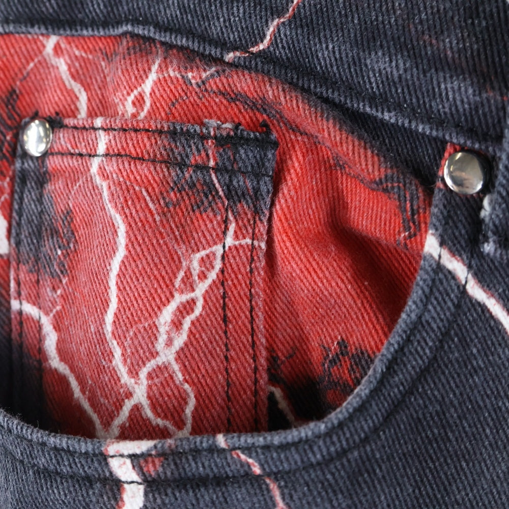 JADED LONDON(ジェイデッドロンドン) LIGHTNING BOLT PRINT JEANS ライトニング プリント デニム パンツ レッド/ブラック