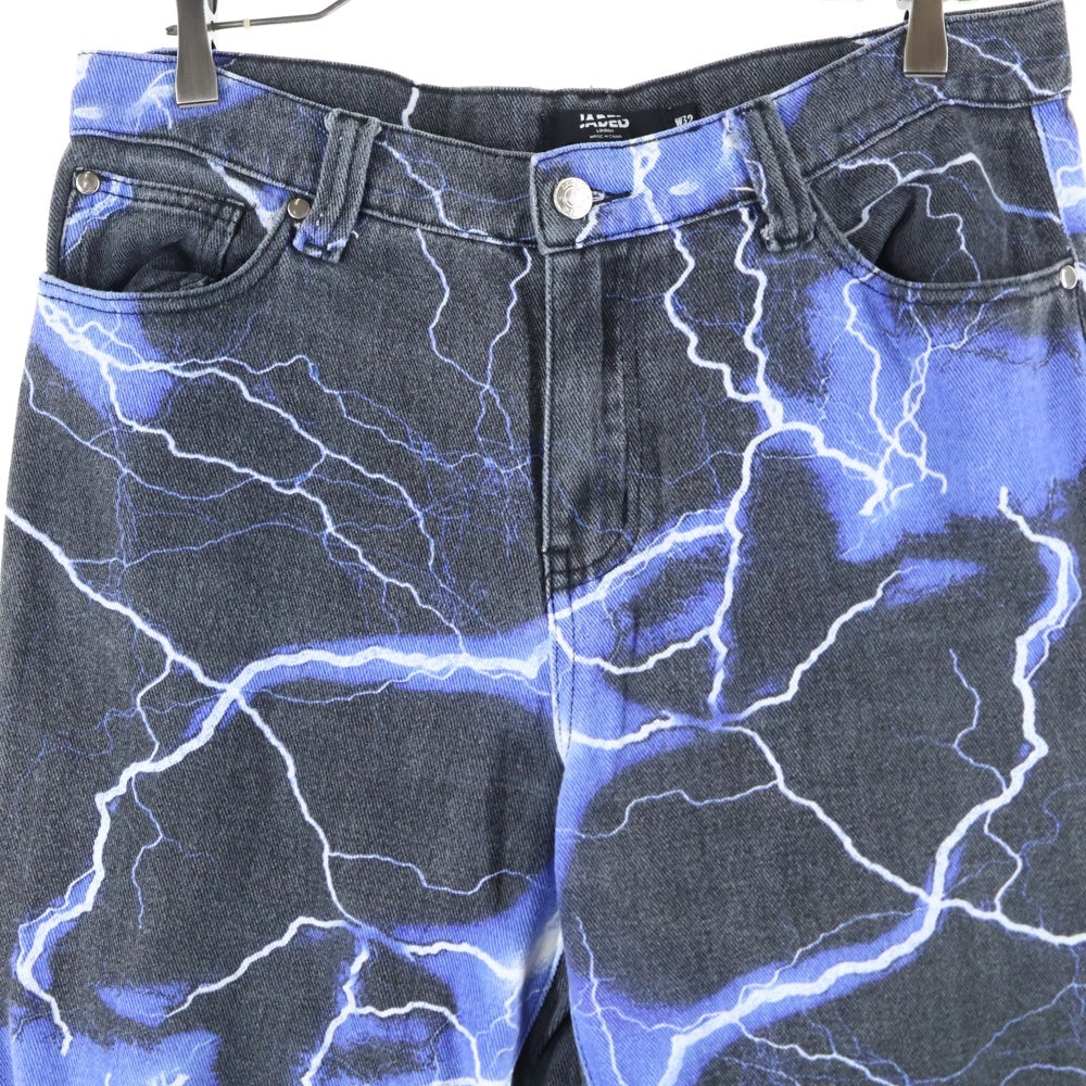 JADED LONDON(ジェイデッドロンドン) LIGHTNING BOLT PRINT JEANS ライトニング プリント デニム パンツ ブルー/ブラック