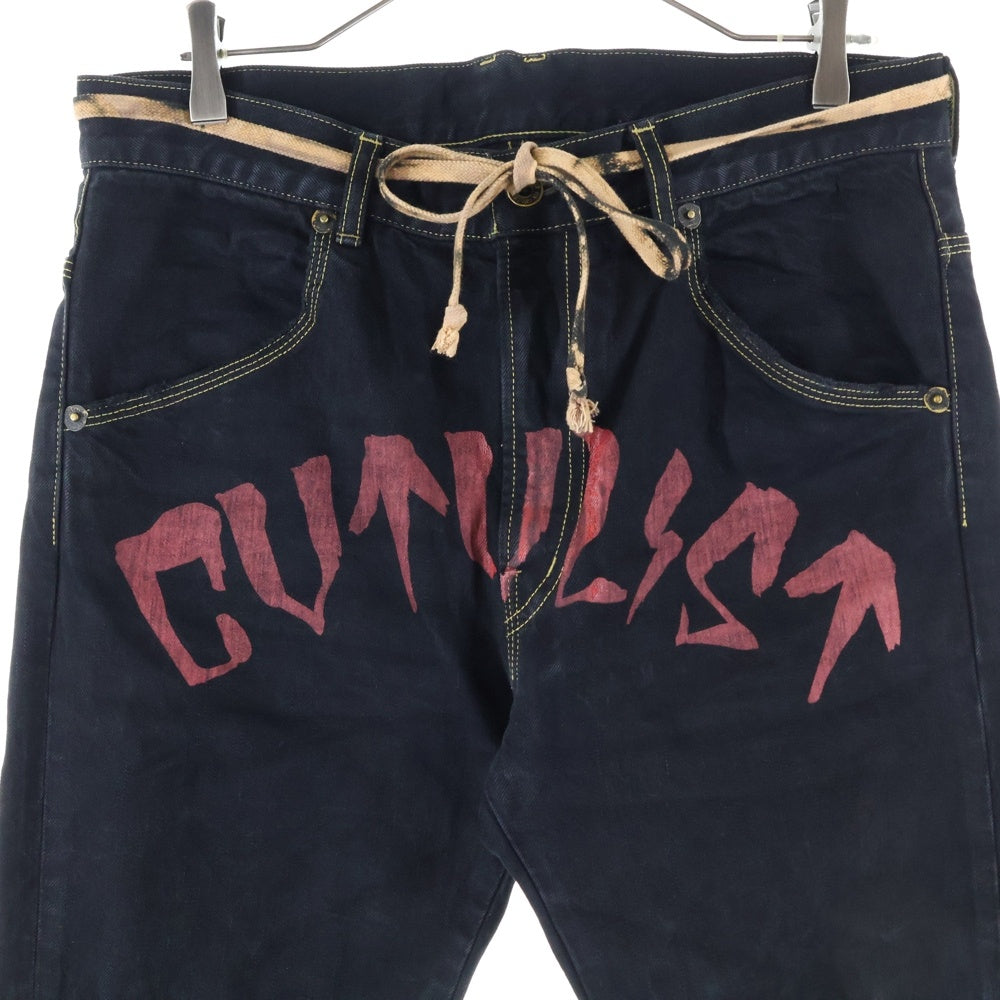 cvtvlist(カタリスト) ロゴプリント ブリーチレースベルト付き デニムパンツ ブラック