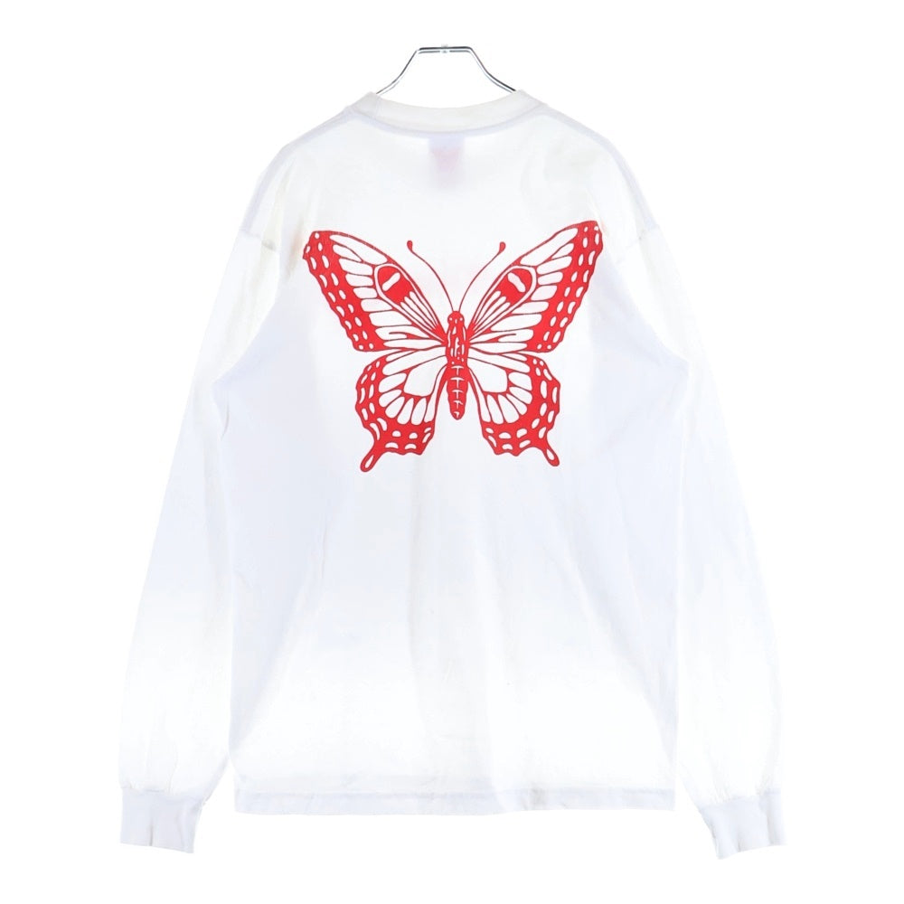 Girls Don't Cry(ガールズドントクライ) バタフライ プリント 長袖シャツ コットン ホワイト