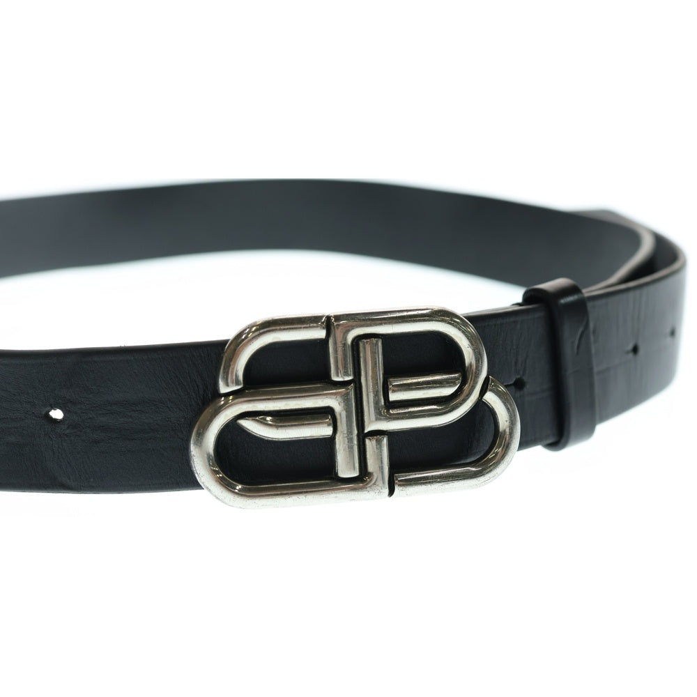 BALENCIAGA(バレンシアガ) BBロゴシルバーバックル レザーベルト ブラック 674181
