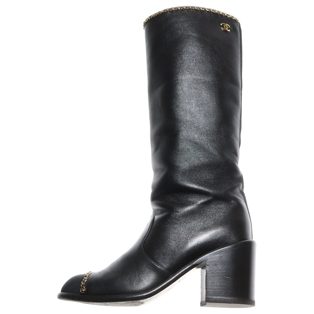 CHANEL(シャネル) ココマーク チェーンレザー ロングブーツ G37830 Y55398 94305 ブラック レディース