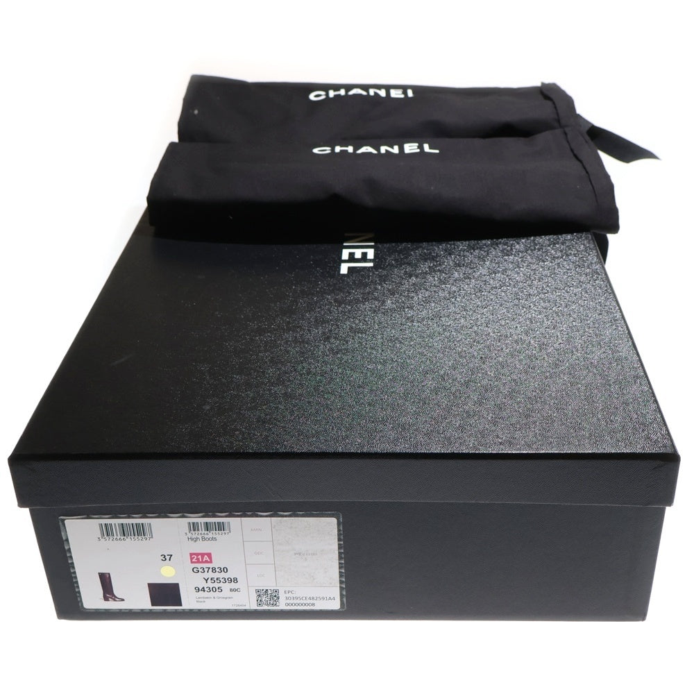 CHANEL(シャネル) ココマーク チェーンレザー ロングブーツ G37830 Y55398 94305 ブラック レディース