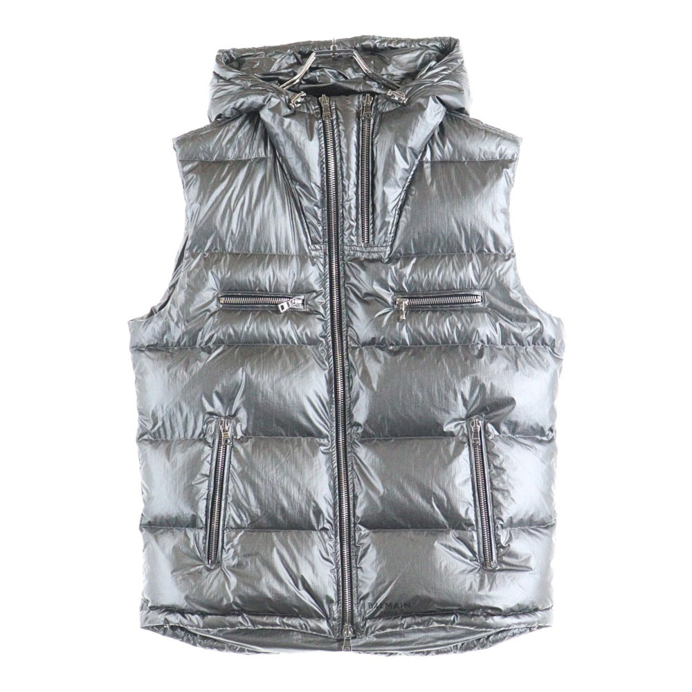 BALMAIN(バルマン) ロゴプリント マルチジップ ダウンベスト シルバー TO009X112
