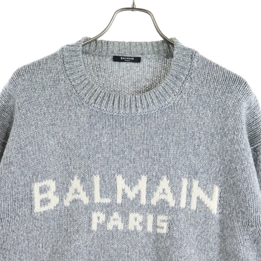 BALMAIN(バルマン) ロゴ ウール クルーネックニットセーター グレー KD000K027
