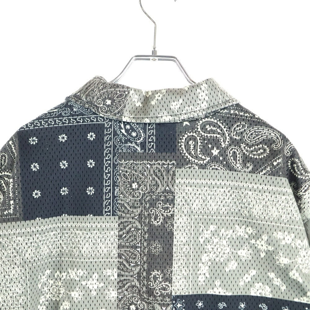 KITH(キス) 25SS Printed Mesh Woodpoint Shirt バンダナ総柄プリント メッシュ ウッドポイント スナップボタン 半袖シャツ KHM033469 ブラック/カーキ