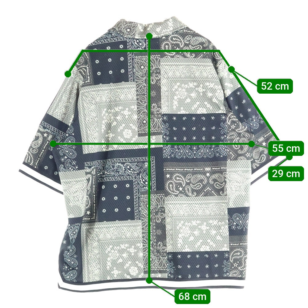 KITH(キス) 25SS Printed Mesh Woodpoint Shirt バンダナ総柄プリント メッシュ ウッドポイント スナップボタン 半袖シャツ KHM033469 ブラック/カーキ