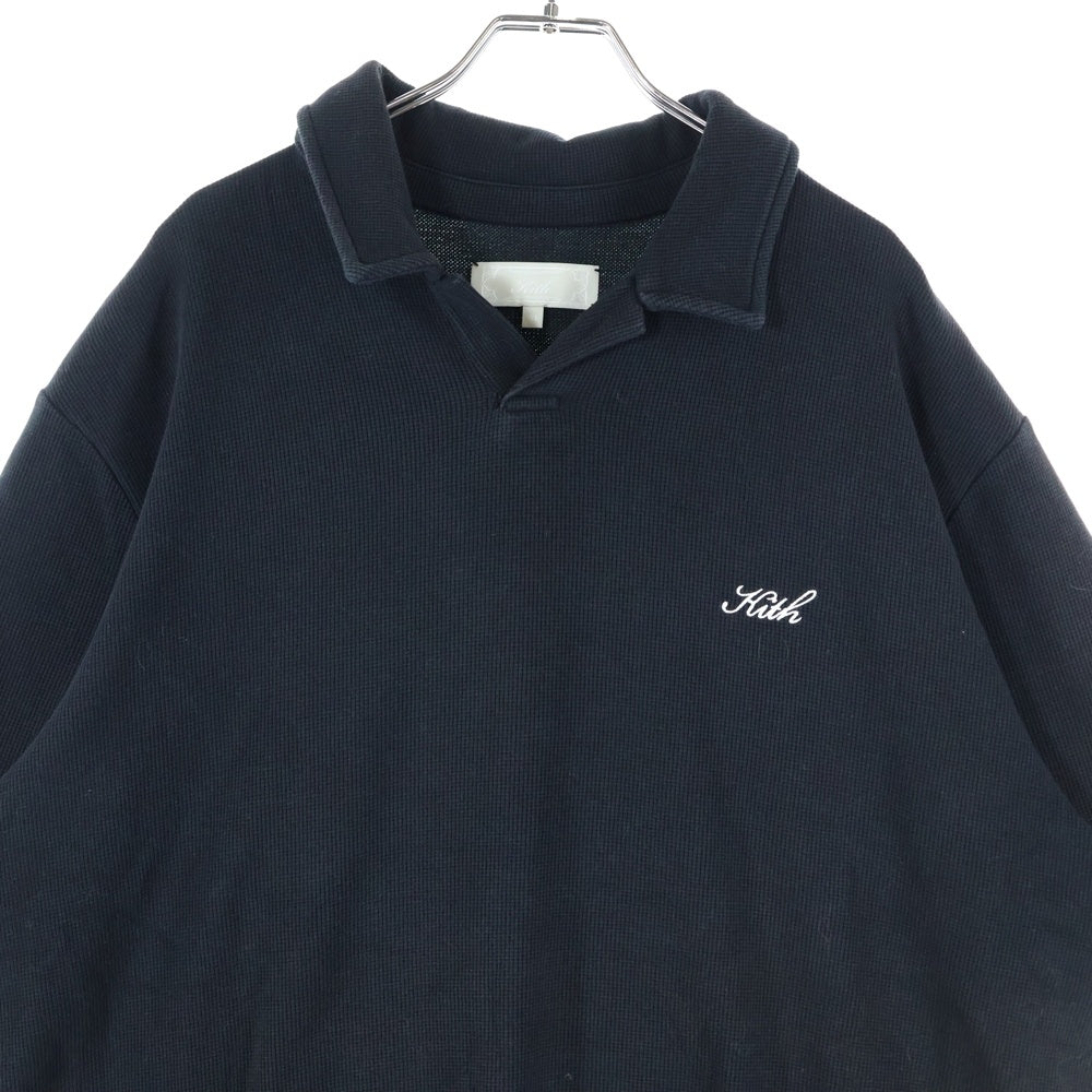 KITH(キス) 25SS フロントロゴ刺繍 コットン ポロシャツ ブラック