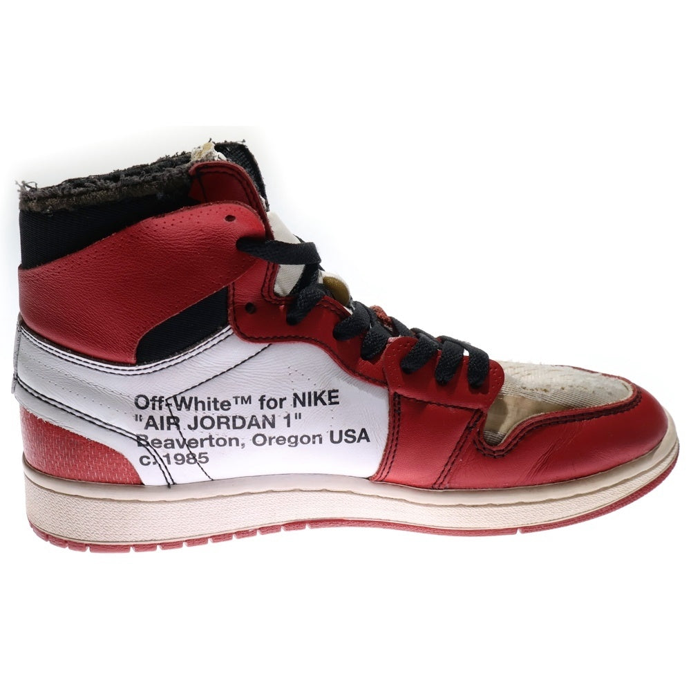 NIKE(ナイキ) ×OFF-WHITE THE 10 AIR JORDAN 1 CHICAGO AA3834-101 オフホワイト ザテン エアジョーダンシカゴ ハイカットスニーカー US8.5/26.5cm ホワイト/レッド