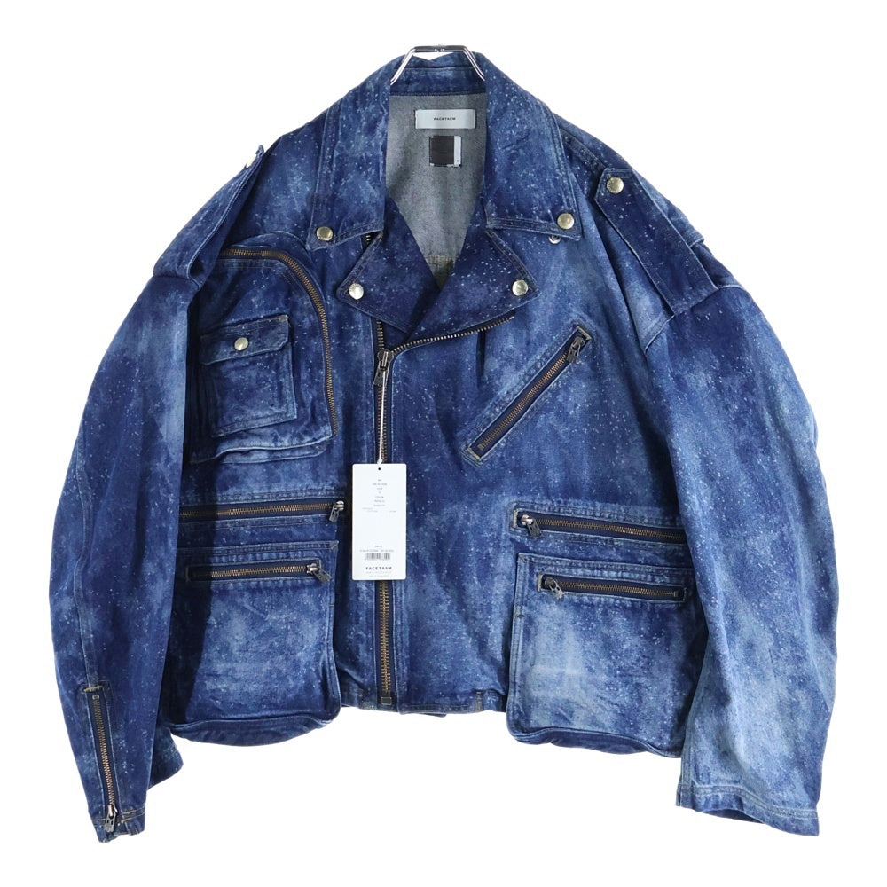 FACETASM(ファセッタズム) 24AW KR-JK-M08 ハイブリーチ加工 デニム ダブル ライダース ジャケット インディゴ