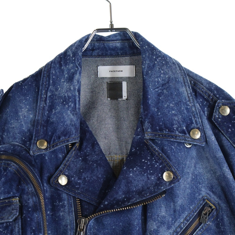 FACETASM(ファセッタズム) 24AW KR-JK-M08 ハイブリーチ加工 デニム ダブル ライダース ジャケット インディゴ