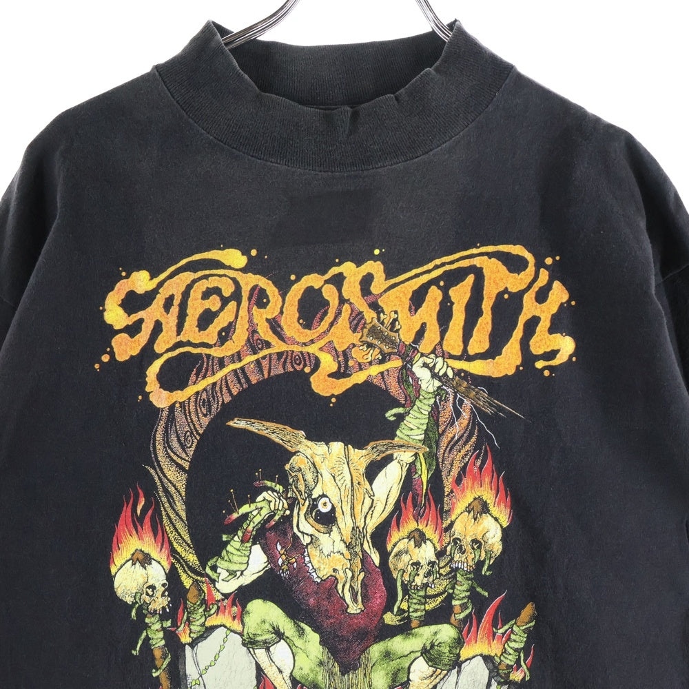 VINTAGE(ヴィンテージ) 90s AERO SMITH PUSHEAD VOODOO MEDICINE MAN TEE エアロスミス パスヘッド ヴードゥー メディスマン フロントプリント モックネック 長袖Tシャツ ブラック