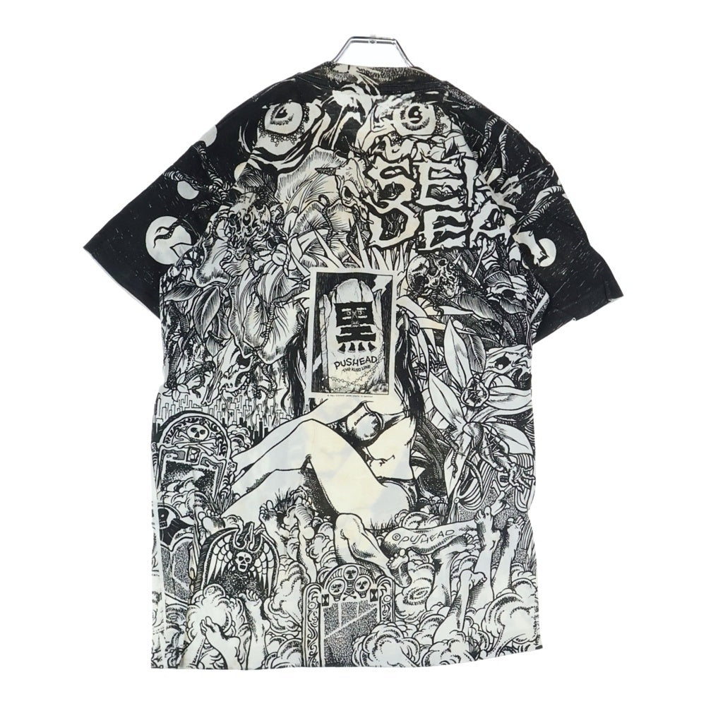 VINTAGE(ヴィンテージ) 90s SEPTIC DEATH PUSHEAD TEE セプティック デス パスヘッド 総柄 クルーネック 半袖Tシャツ カットソー ブラック/ホワイト